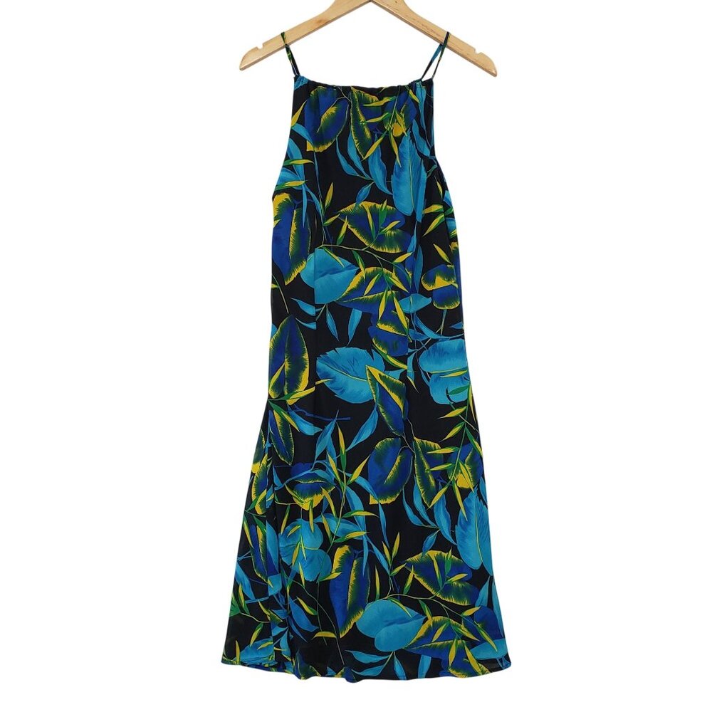 Vintage 90s A Wild Thyme Tropical Leaf Print Midi Dress Size‎ 12 Resort Vacation